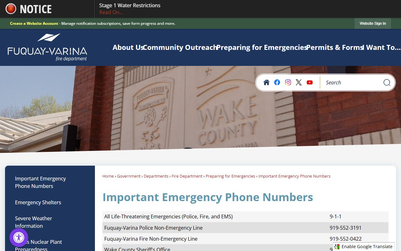 Fuquay-Varina phone directory public safety number list
