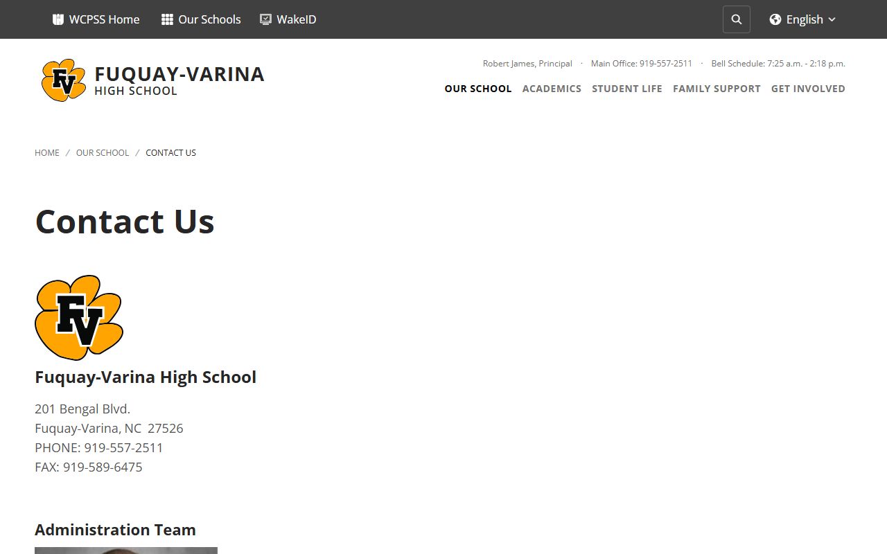 Fuquay-Varina phone directory high school contact page
