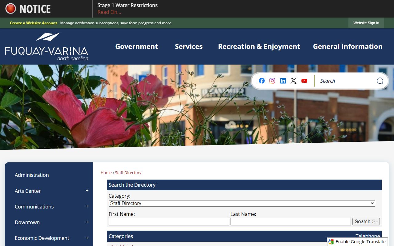 Fuquay-Varina phone directory town staff search fields