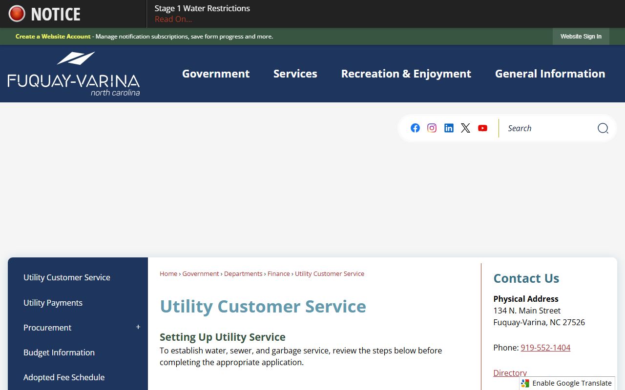 Fuquay-Varina phone directory utility customer service application channels